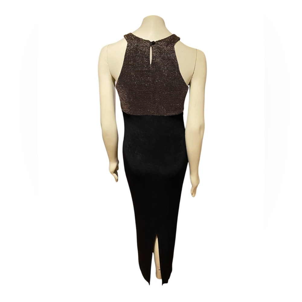 Vtg All That Jazz Dress Vintage 90s Black And Gold Liquid Knit Bodycon Maxi 9/10 - Picture 3 of 7